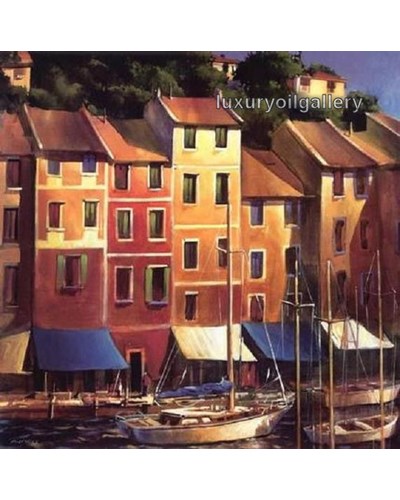 ציור שמן בתים בונציה וסירות דייג